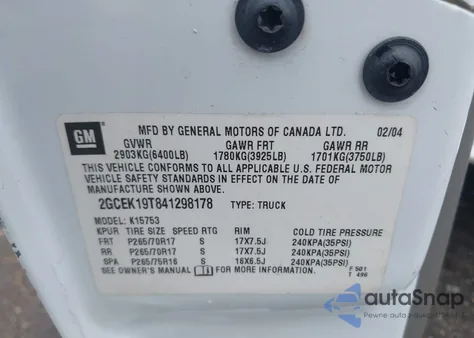 2004 Chevrolet Silverado 1500 Z71 из США, поврежденный, VIN 2GCEK19T841298178